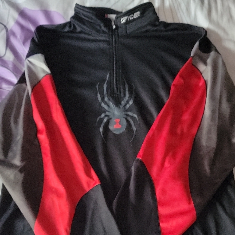 Spyder Black and Red Zip Up Sweater